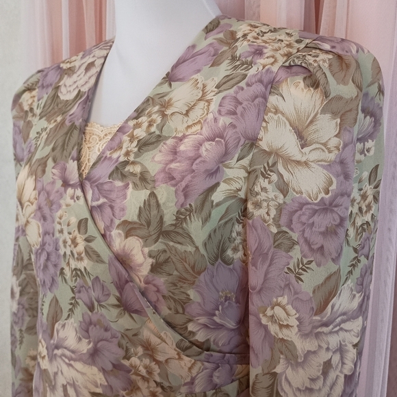 Vintage 80s Leslie Fay Women's Dress Purple Floral Maxi Dress size 8 Secretary - Picture 1 of 11
